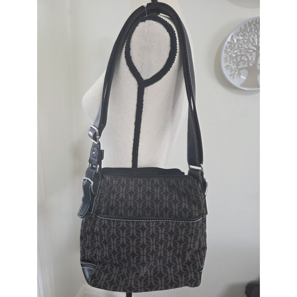 Htf Vintage FOSSIL Black Brown Signature Monogram Crossbody Purse VguC